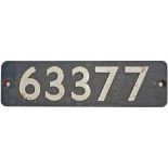 Smokebox numberplate 63377 ex NER Raven Q6 0-8-0 built at Darlington in 1917. Allocations included