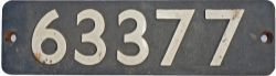 Smokebox numberplate 63377 ex NER Raven Q6 0-8-0 built at Darlington in 1917. Allocations included