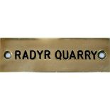 GWR machine engraved brass shelf plate RADYR QUARRY. In very good condition complete with original