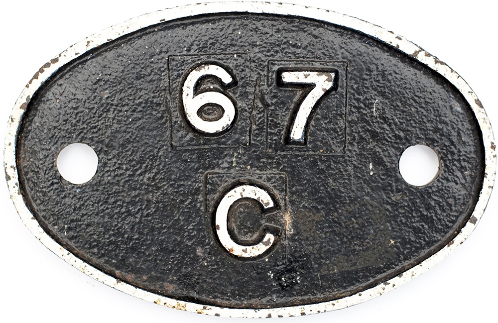 Shedplate 67C Ayr 1950-1973. Restored with typical Scottish District number details cast into the