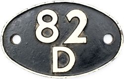 Shedplate 82D Westbury 1950-1963 with sub sheds of Frome and Salisbury WR until 1950. Face