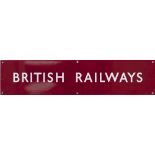 BR(M) Double Royal enamel poster board heading BRITISH RAILWAYS measuring 25in x 6in. In virtually