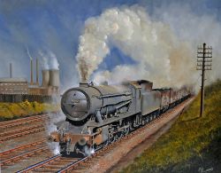 Original Oil Painting WD ON A COAL TRAIN by Joe Townend (GRA) Depicts WD Austerity 2-8-0 number