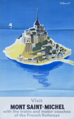 Poster SNCF VISIT MONT SAINT-MICHEL WITH THE TRAINS AND MOTOR COACHES OF THE FRENCH RAILWAYS by