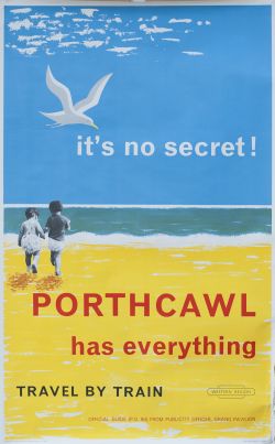 Poster BR(W) PORTHCAWL IT'S NO SECRET published by the Western Region in 1962. Double Royal 25in x
