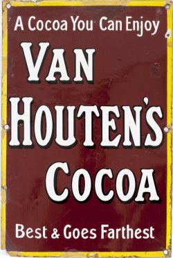 Advertising enamel sign A COCOA YOU CAN ENJOY VAN HOUTEN'S COCOA BEST & GOES FARTHEST. In good