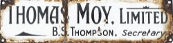 Enamel doorplate THOMAS MOY LIMITED B.S.THOMPSON SECRETARY. Thomas Moy were based in Peterborough