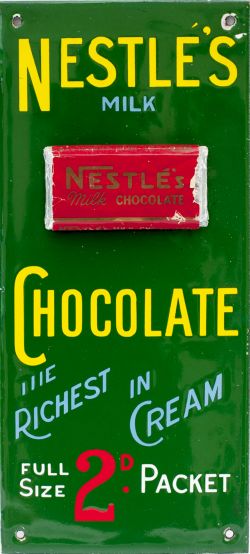 Advertising enamel sign NESTLE'S MILK CHOCOLATE THE RICHEST IN CREAM FULL SIZE 2D PAKET. Complete