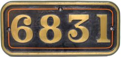 GWR Brass cabside numberplate 6831 ex Collett 4-6-0 Bearley Grange built at Swindon in August 1937.