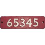 Smokebox numberplate 65345 ex NBR Holmes J36 0-6-0 built at Cowlairs Works in 1900. Allocations