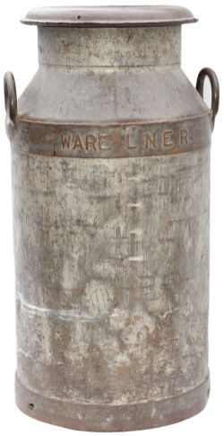 LNER galvanised steel MILK CHURN embossed WARE LNER and Squires Hitchin, Allen & Hanburys Ltd. In
