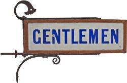 GWR pre grouping enamel double sided sign GENTLEMEN in original wooden frame with steel wall