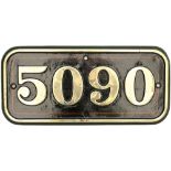 GWR brass cabside numberplate 5090 ex GWR Castle 4-6-0 Neath Abbey (see previous lot for details).