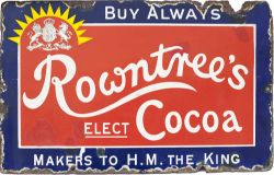 Advertising enamel sign ROWNTREES ELECT COCOA BUY ALWAYS MAKERS TO H.M. THE KING. Measures 19in x