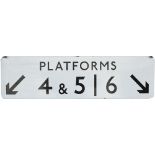 London Underground FF enamel sign PLATFORMS 4 & 5 6 with downward pointing left and right facing