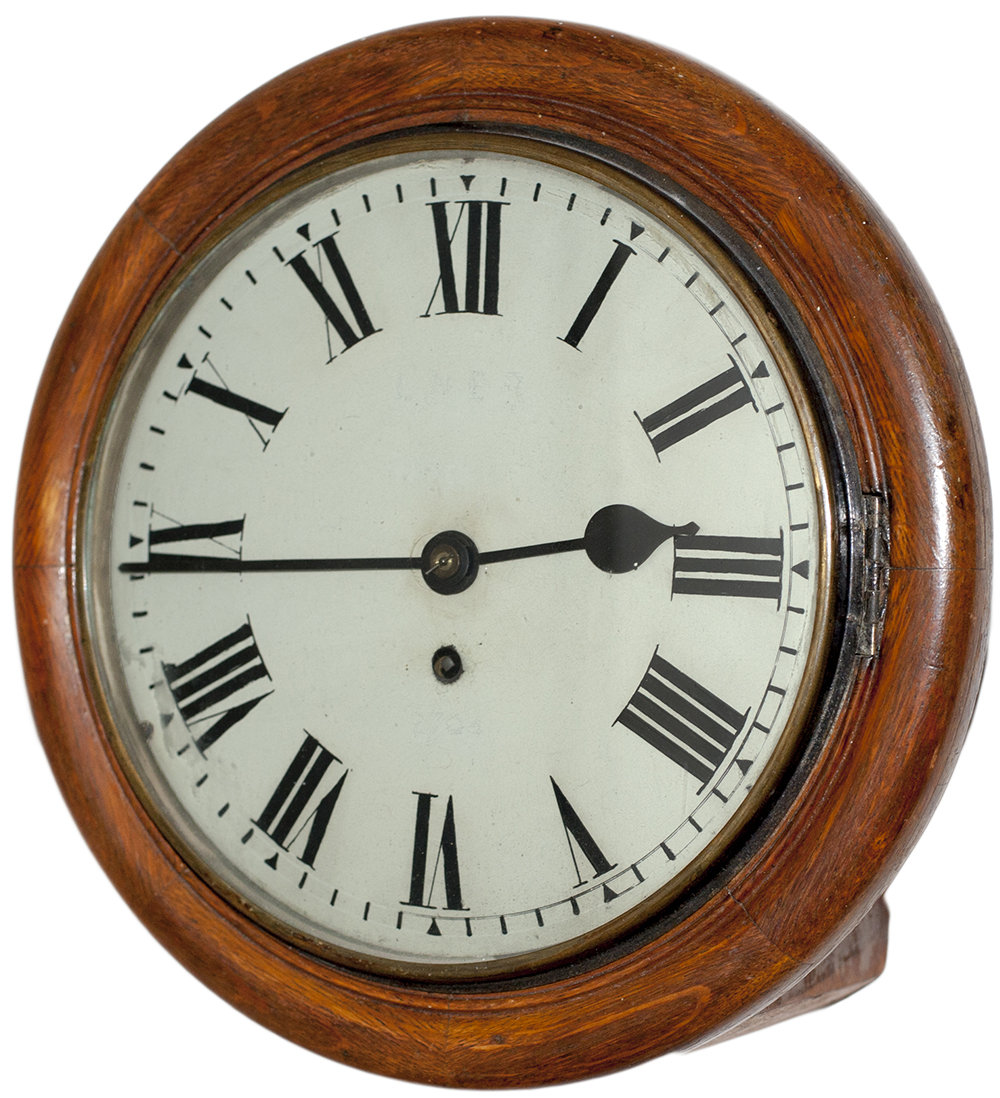 North Eastern Railway 10in oak cased railway clock with a wire driven English fusee movement