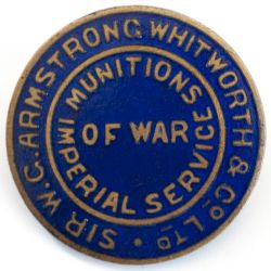 First World War Service lapel badge SIR W.G. ARMSTRONG WHITWORTH CO LTD MUNITIONS OF WAR IMPERIAL