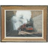 Original oil painting of LMS Scot 4-6-0 6148 The Manchester Regiment In Liverpool Lime Street