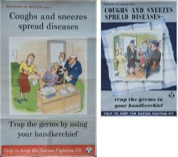 Poster COUGHS AND SNEEZES SPREAD DISEASES by H. M. Bateman. Double Royal 25in x 40in published by