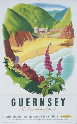 Poster BR(S) GUERNSEY THE SUNSHINE ISLAND by Alan Durman, issued in 1953. Double Royal 25in x