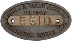 Worksplate LONDON & NORTH EASTERN RAILWAY DARLINGTON WORKS 1926 (1411 ground off) with 5910