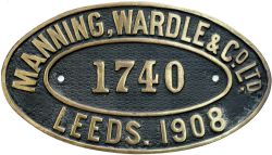 Worksplate MANNING WARDLE & CO LTD LEEDS 1740 1908 ex 0-6-0 ST delivered new to Scott Middleton