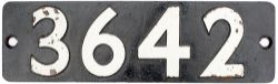 Smokebox numberplate 3642 ex GWR Collett 0-6-0 PT built at Swindon in 1939. Sheds included