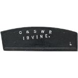 Glasgow and South Western Railway cast iron signal laver frame side plate with G&SWR IRVINE cast