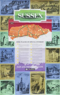 Poster BR(S) SUSSEX SOME PLACES OF SPECIAL INTEREST by R. Lander. Double Royal 25in x 40in. In