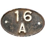Shedplate 16A Nottingham Midland 1935-1963. An early version with LMS style letters and numerals, In