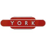 Totem BR(NE) HF with black edged letters YORK from the famous North Eastern Railway station