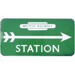 BR(S) FF enamel direction sign STATION with British Railways totem at the top and right facing