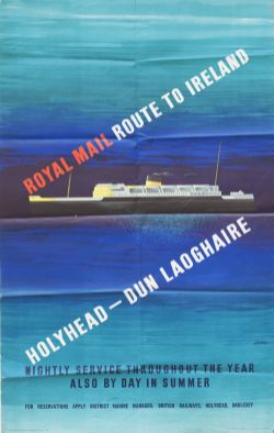Poster BR(M) ROYAL MAIL ROUTE TO IRELAND HOLYHEAD - DUN LAOGHAIRE by Reginald Lander. Double Royal