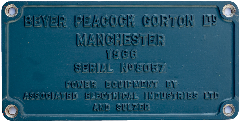 Diesel worksplate BEYER PEACOCK GORTON LTD MANCHESTER POWER EQUIPMENT BY ASSOCIATED ELECTRICAL
