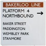 London Underground FF enamel sign BAKERLOO LINE PLATFORM 4 NORTHBOUND BAKER STREET PADDINGTON