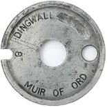 Aluminium single line tablet DINGWALL - MUIR OF ORD 8 from the former Highland Railway section.