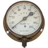 London Brighton and South Coast Railway brass cased locomotive pressure gauge. Original dial is