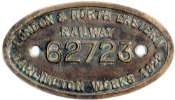 Worksplate 9x5 LONDON & NORTH EASTERN RAILWAY DARLINGTON WORKS 1928 62723 ex Gresley D49 4-4-0