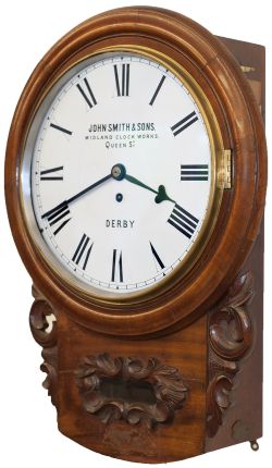 Midland Railway 12 inch mahogany cased drop dial fusee clock. The original dial is lettered JOHN