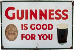 Advertising enamel sign GUINESS IS GOOD FOR YOU. In good condition with chipping to all four corners