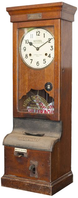 LMS Clocking In / Out Time Recorder. The original dial displays the makers name NATIONAL TIME