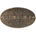 Worksplate THE VULCAN FOUNDRY LIMITED NEWTON-LE-WILLOWS LANCASHIRE No 5538 1947 ex Thompson B1 4-6-0