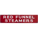 Enamel posterboard heading RED FUNNEL STEAMERS measuring 18.5in x 4in. In very good condition with