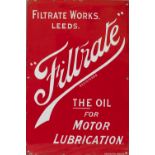 Motoring enamel advertising sign FILTRATE THE OIL FOR MOTOR LUBRICATION FILTRATE WORKS LEEDS with