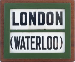 London and South Western Railway indicator board enamels. LONDON (WATERLOO) both measure 7in x 2.5in