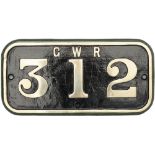 GWR brass cabside numberplate GWR 312 ex Llanelly & Mynydd Mawr Railway 0-6-0 T built by Andrew