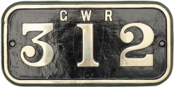 GWR brass cabside numberplate GWR 312 ex Llanelly & Mynydd Mawr Railway 0-6-0 T built by Andrew