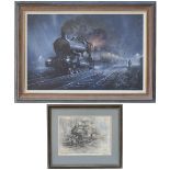 Original oil painting on canvas MIDNIGHT TRAIN by Don Breckon depicting Western Region Castle 4-6-