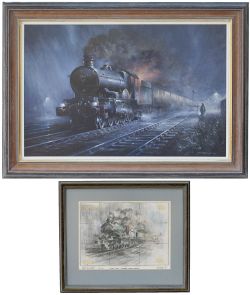 Original oil painting on canvas MIDNIGHT TRAIN by Don Breckon depicting Western Region Castle 4-6-