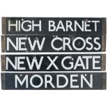 A pair of London Underground tube stock destination enamels MOORGATE / HIGH BARNET and NEW CROSS /